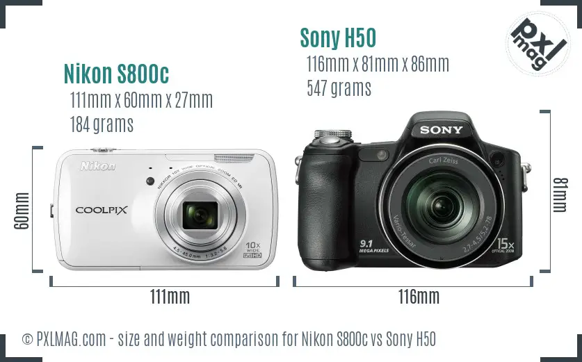 Nikon S800c vs Sony H50 size comparison
