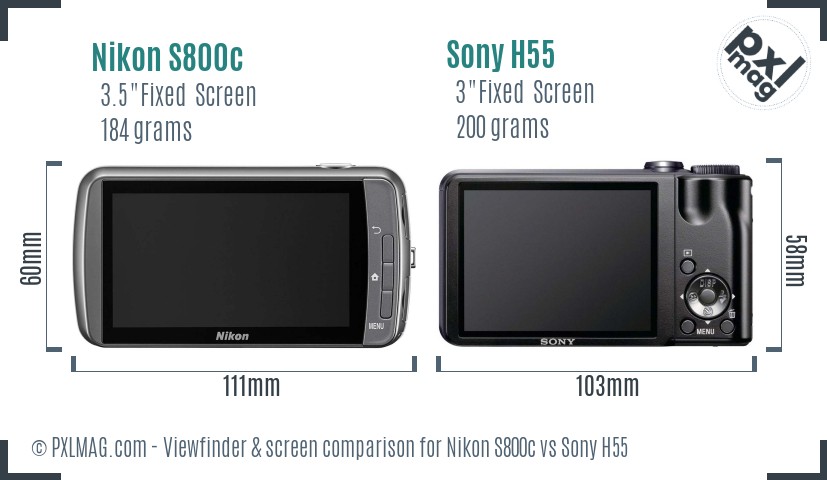 Nikon S800c vs Sony H55 Screen and Viewfinder comparison