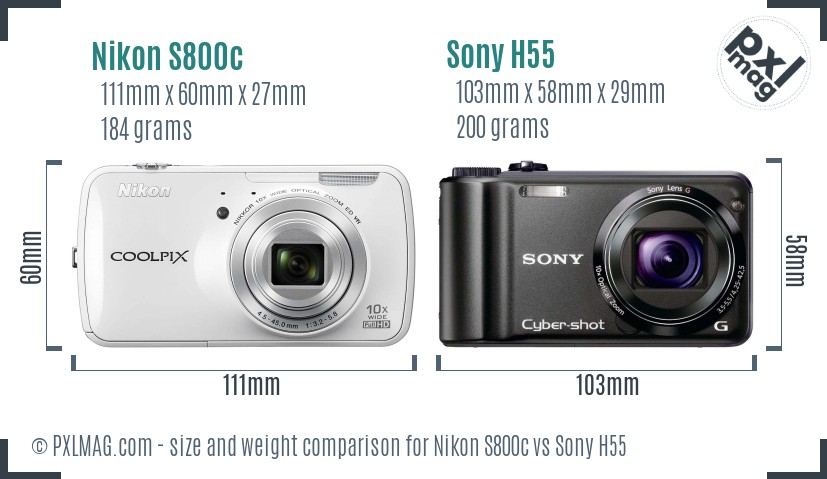 Nikon S800c vs Sony H55 size comparison Nikon S800c vs Sony H55 size comparison