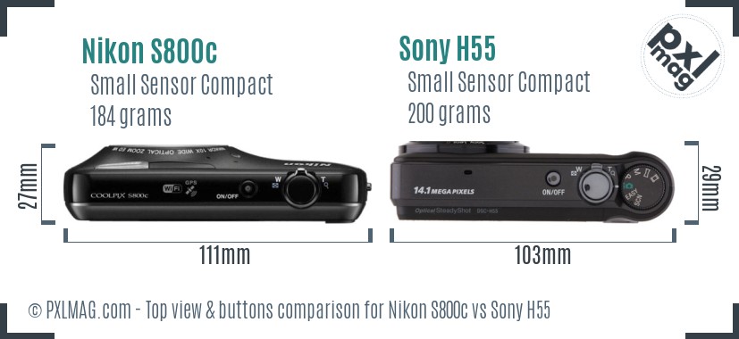Nikon S800c vs Sony H55 top view buttons comparison