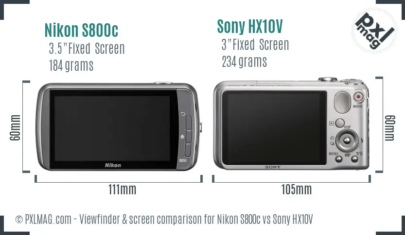 Nikon S800c vs Sony HX10V Screen and Viewfinder comparison