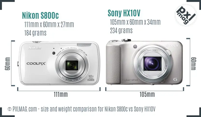 Nikon S800c vs Sony HX10V size comparison