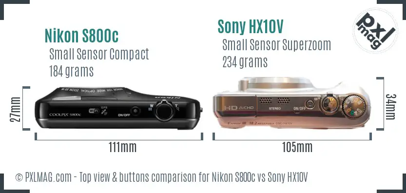 Nikon S800c vs Sony HX10V top view buttons comparison