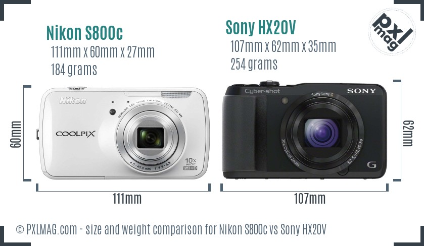 Nikon S800c vs Sony HX20V size comparison