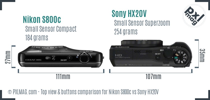 Nikon S800c vs Sony HX20V top view buttons comparison