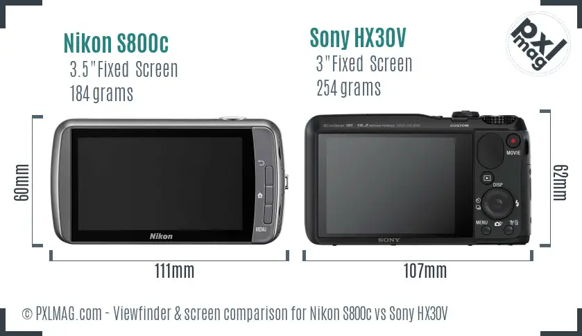 Nikon S800c vs Sony HX30V Screen and Viewfinder comparison Nikon S800c vs Sony HX30V Screen and Viewfinder comparison