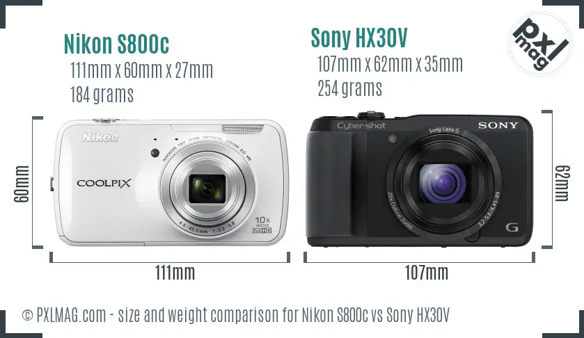 Nikon S800c vs Sony HX30V size comparison Nikon S800c vs Sony HX30V size comparison