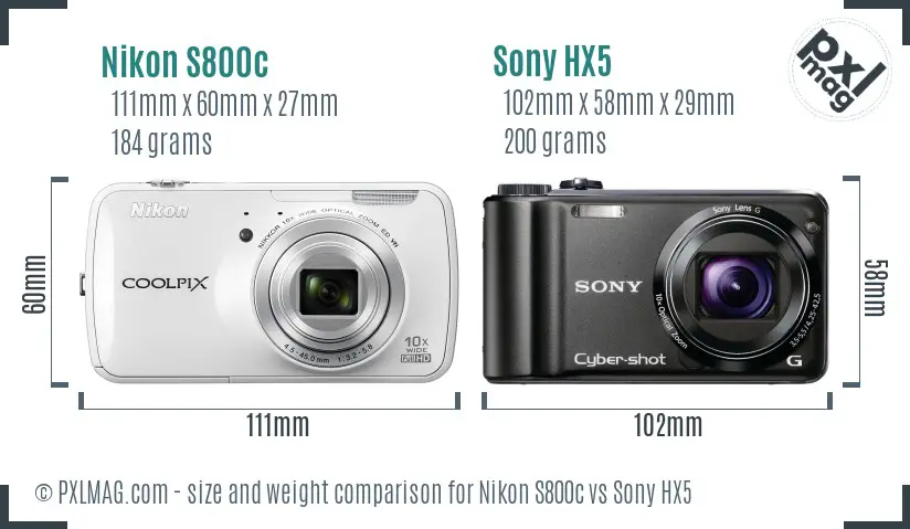Nikon S800c vs Sony HX5 size comparison Nikon S800c vs Sony HX5 size comparison