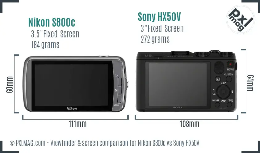 Nikon S800c vs Sony HX50V Screen and Viewfinder comparison