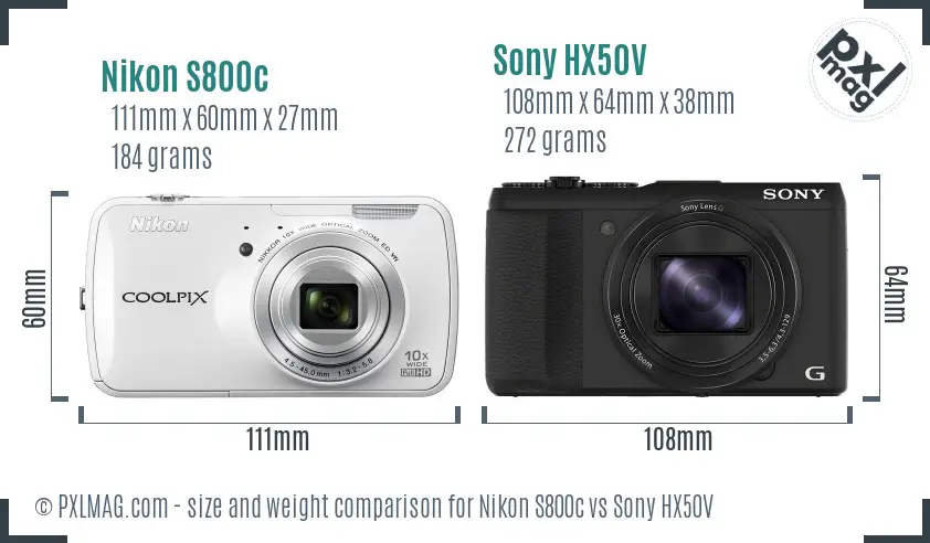 Nikon S800c vs Sony HX50V size comparison Nikon S800c vs Sony HX50V size comparison