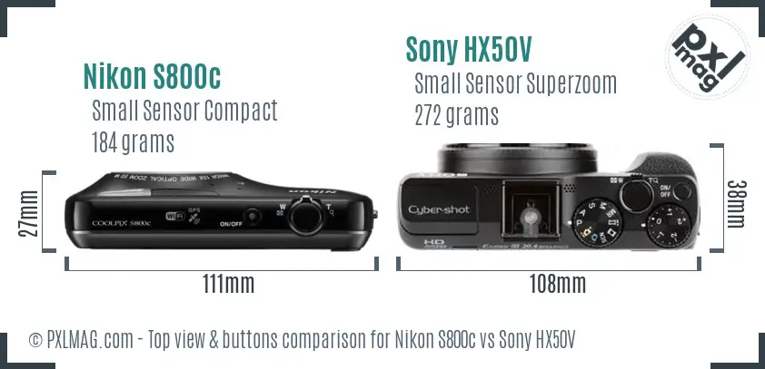 Nikon S800c vs Sony HX50V top view buttons comparison