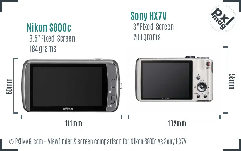 Nikon S800c vs Sony HX7V Screen and Viewfinder comparison