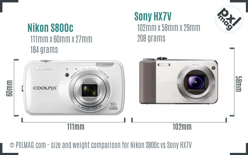 Nikon S800c vs Sony HX7V size comparison