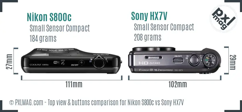 Nikon S800c vs Sony HX7V top view buttons comparison