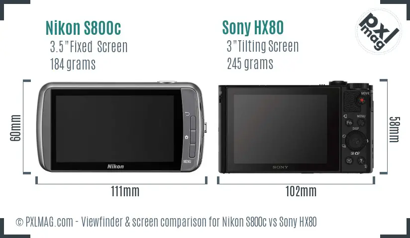 Nikon S800c vs Sony HX80 Screen and Viewfinder comparison