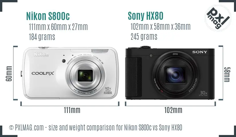 Nikon S800c vs Sony HX80 size comparison