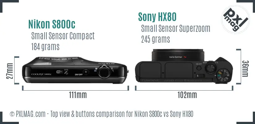 Nikon S800c vs Sony HX80 top view buttons comparison