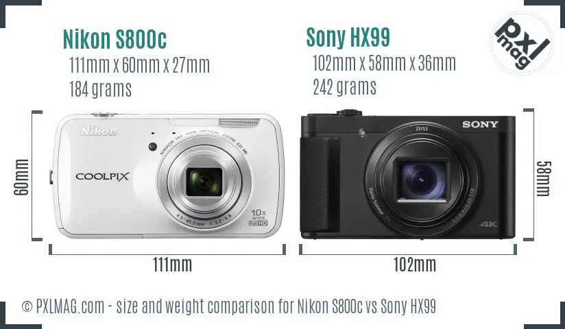 Nikon S800c vs Sony HX99 size comparison Nikon S800c vs Sony HX99 size comparison