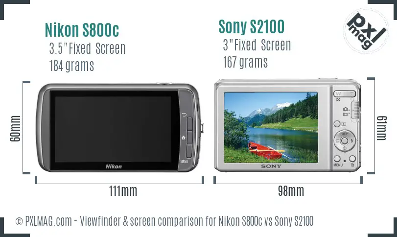 Nikon S800c vs Sony S2100 Screen and Viewfinder comparison