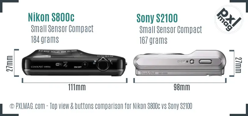 Nikon S800c vs Sony S2100 top view buttons comparison