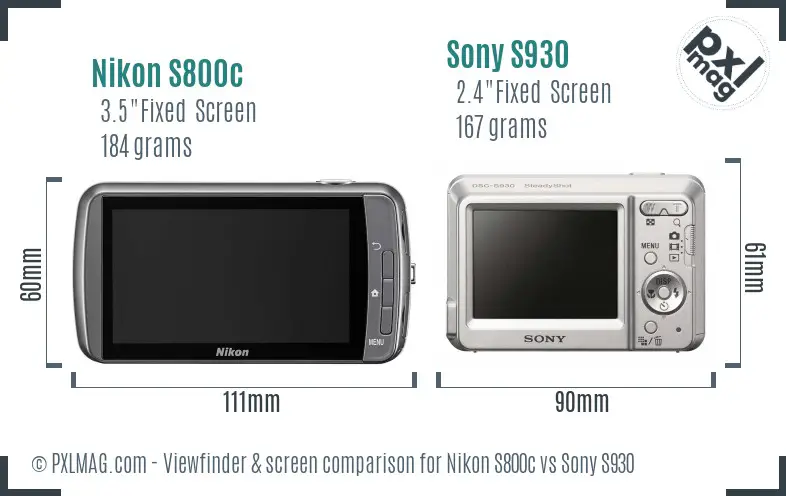 Nikon S800c vs Sony S930 Screen and Viewfinder comparison