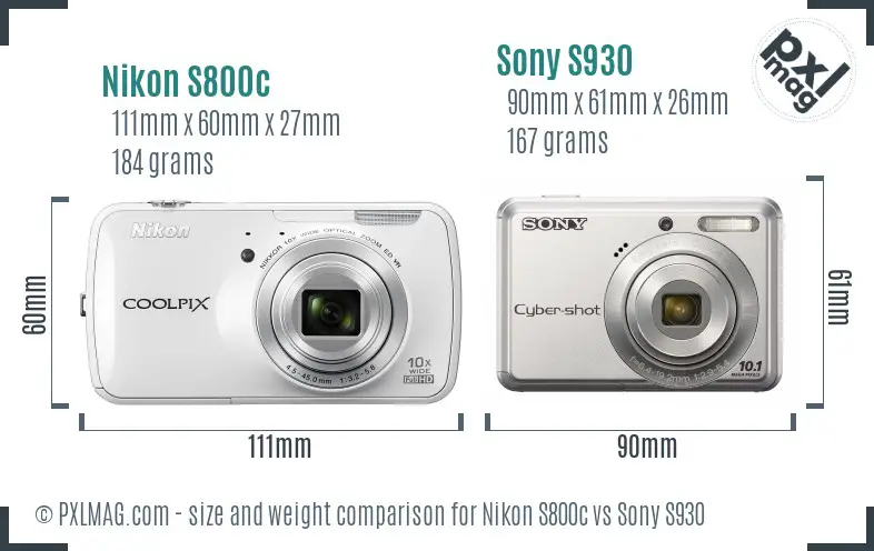Nikon S800c vs Sony S930 size comparison