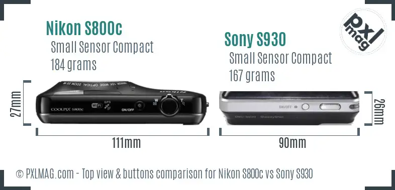 Nikon S800c vs Sony S930 top view buttons comparison