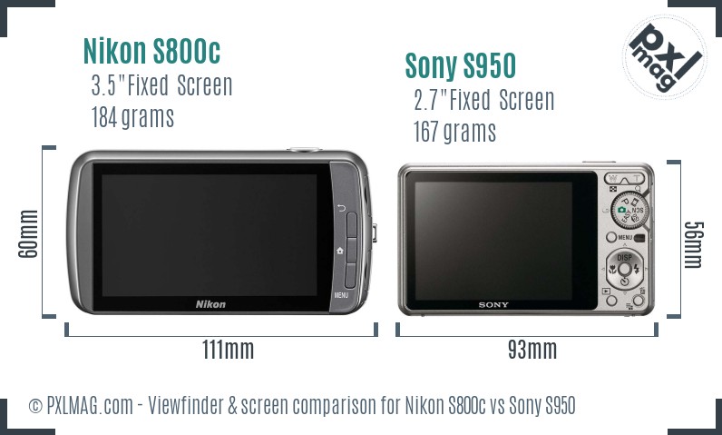 Nikon S800c vs Sony S950 Screen and Viewfinder comparison