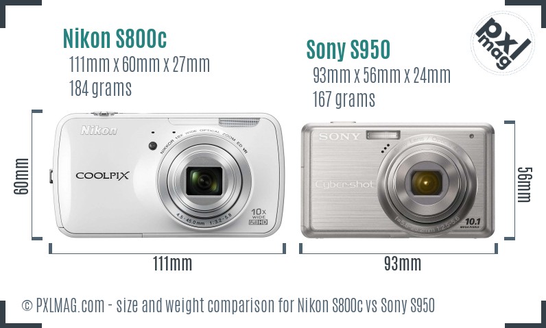 Nikon S800c vs Sony S950 size comparison Nikon S800c vs Sony S950 size comparison