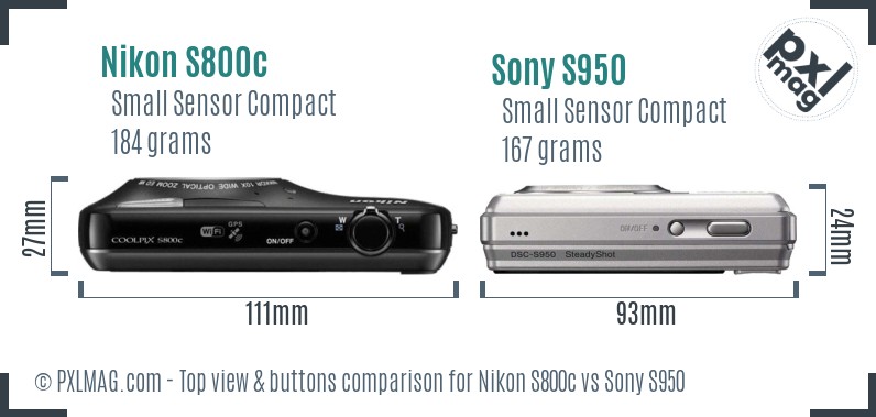 Nikon S800c vs Sony S950 top view buttons comparison