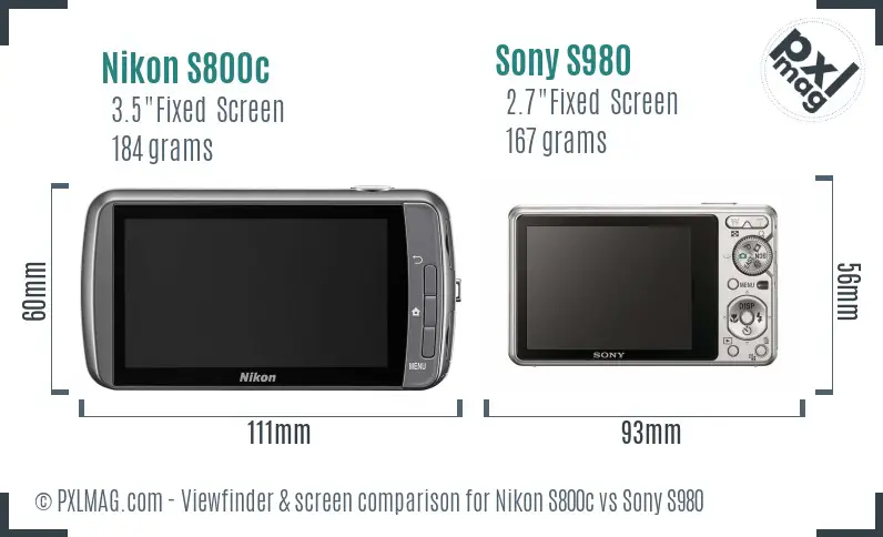 Nikon S800c vs Sony S980 Screen and Viewfinder comparison