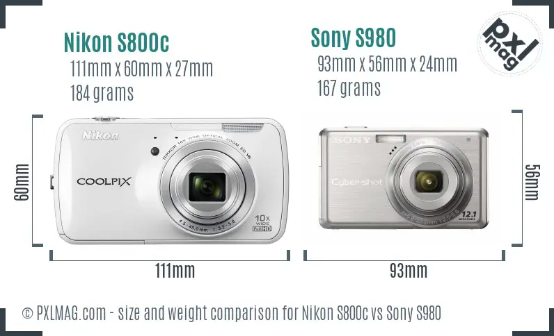 Nikon S800c vs Sony S980 size comparison
