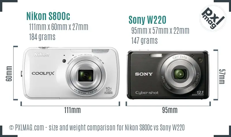 Nikon S800c vs Sony W220 size comparison