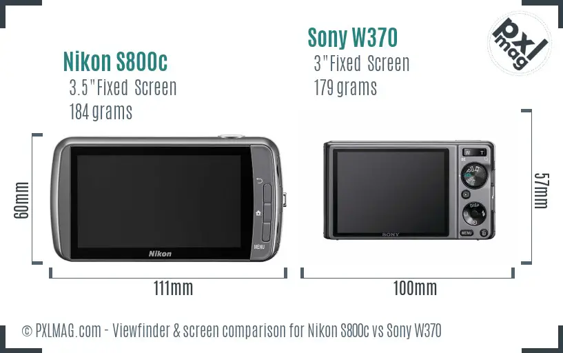 Nikon S800c vs Sony W370 Screen and Viewfinder comparison