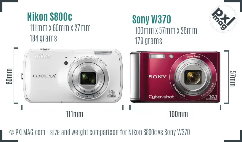 Nikon S800c vs Sony W370 size comparison
