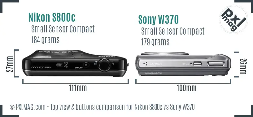 Nikon S800c vs Sony W370 top view buttons comparison