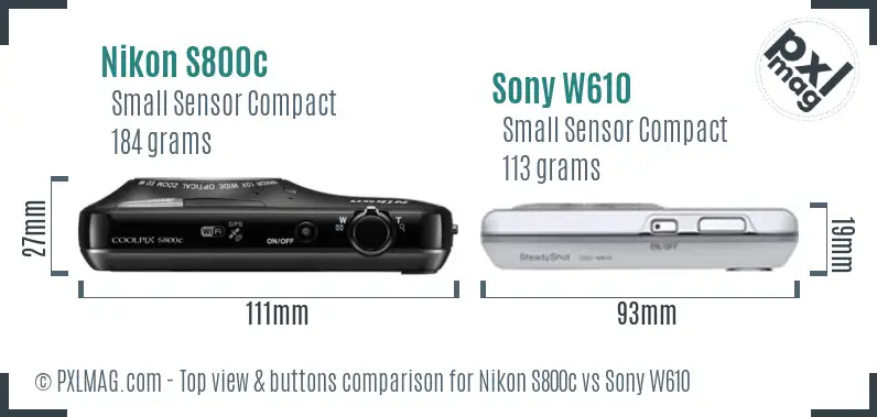 Nikon S800c vs Sony W610 top view buttons comparison