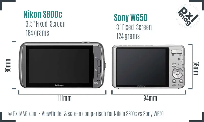 Nikon S800c vs Sony W650 Screen and Viewfinder comparison
