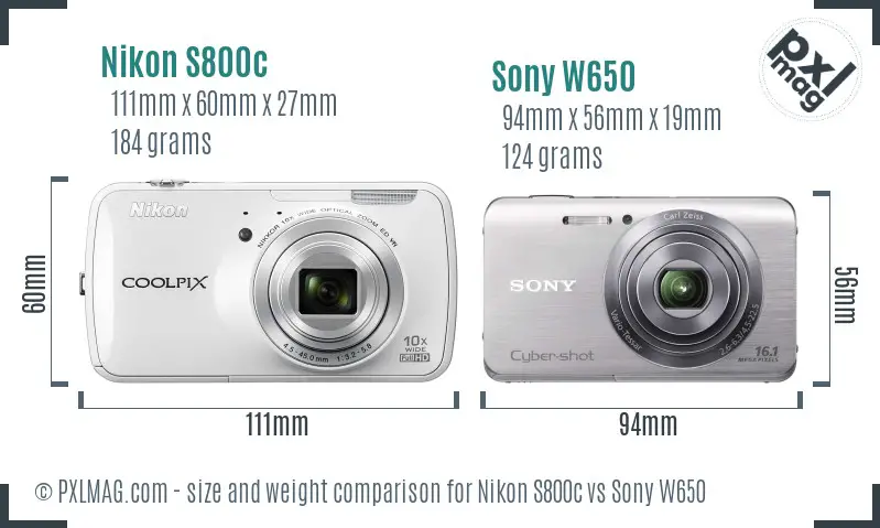 Nikon S800c vs Sony W650 size comparison
