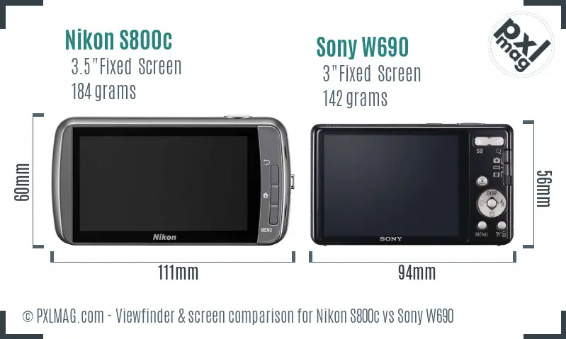 Nikon S800c vs Sony W690 Screen and Viewfinder comparison