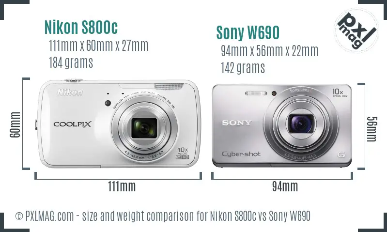 Nikon S800c vs Sony W690 size comparison