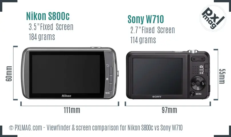 Nikon S800c vs Sony W710 Screen and Viewfinder comparison