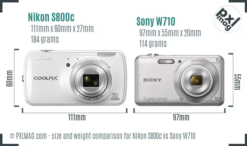 Nikon S800c vs Sony W710 size comparison