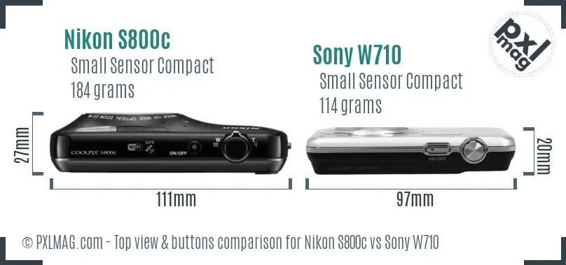 Nikon S800c vs Sony W710 top view buttons comparison