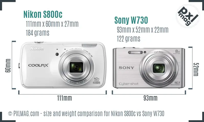 Nikon S800c vs Sony W730 size comparison Nikon S800c vs Sony W730 size comparison