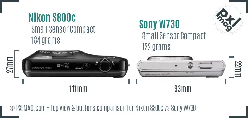 Nikon S800c vs Sony W730 top view buttons comparison Nikon S800c vs Sony W730 top view buttons comparison