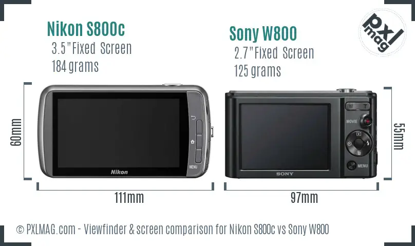 Nikon S800c vs Sony W800 Screen and Viewfinder comparison