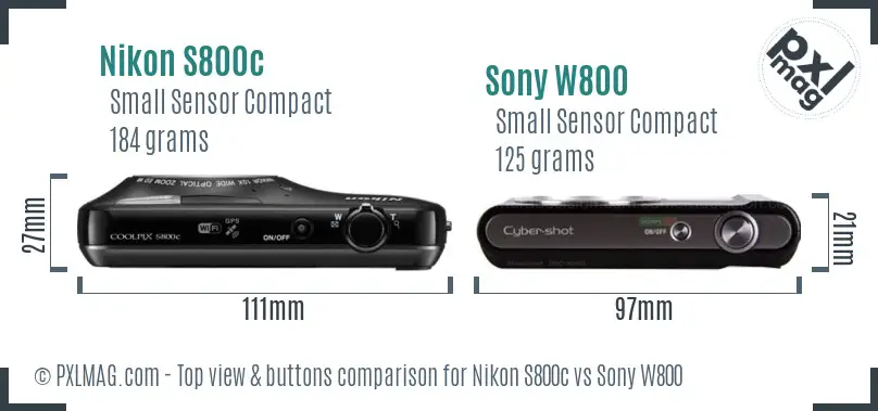 Nikon S800c vs Sony W800 top view buttons comparison
