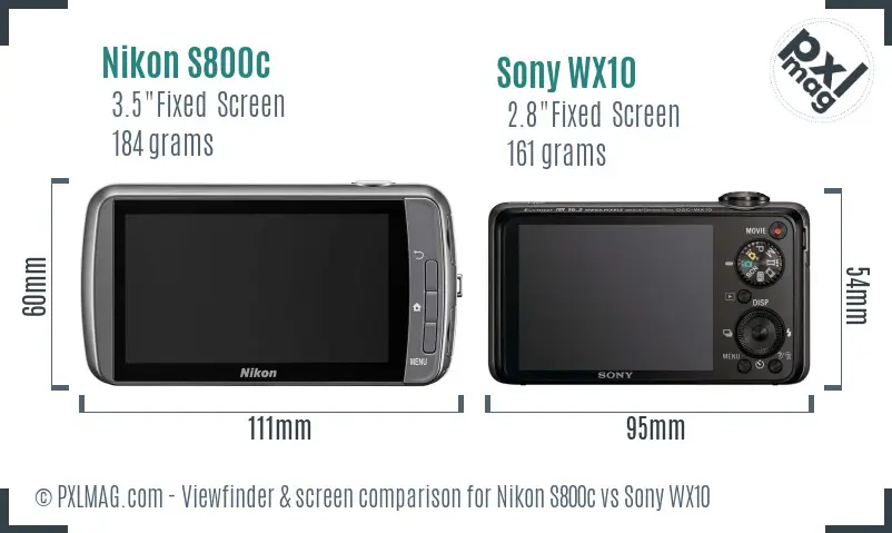Nikon S800c vs Sony WX10 Screen and Viewfinder comparison