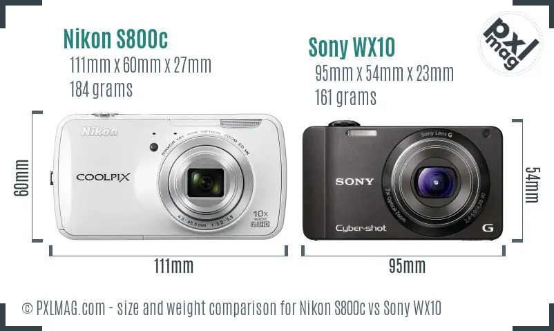 Nikon S800c vs Sony WX10 size comparison
